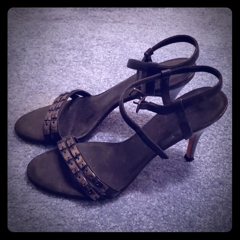 Black leather strappy heels size 6